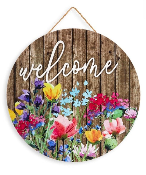 Welcome Sign with Bright Flowers