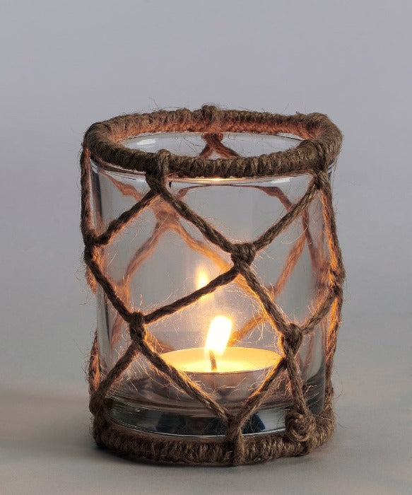 Glass & Jute Rope Candle Holder