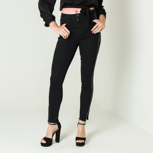 Mid rise side detail jeans