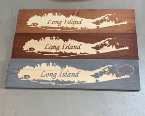 Carved wood Long Island sign