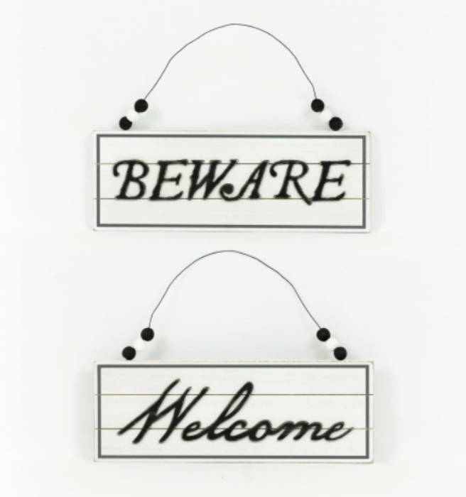 Welcome/Beware reversible hanging sign