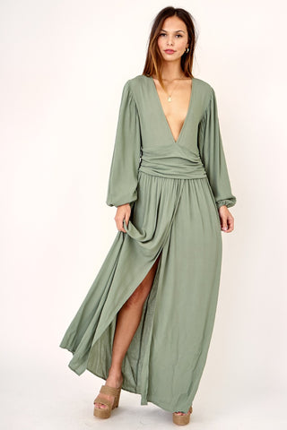 Maxi dress with plunge neck