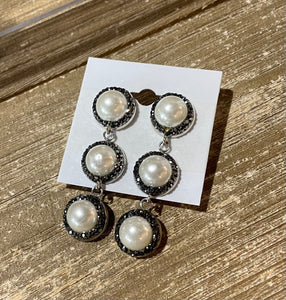 3 Dangle Hematite & Pearl earrings